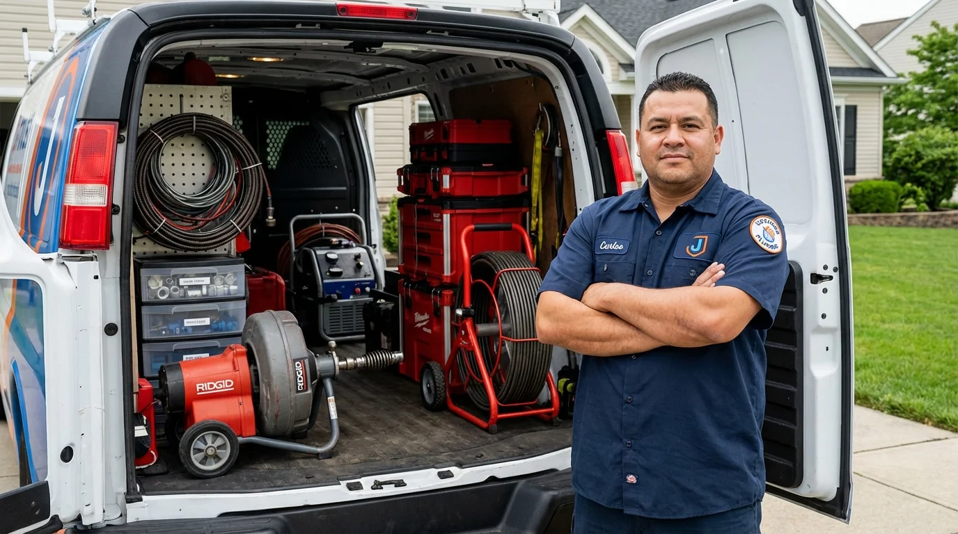 Professional drain cleaning equipment and Johns Plumbing LLC plumber in Bethany