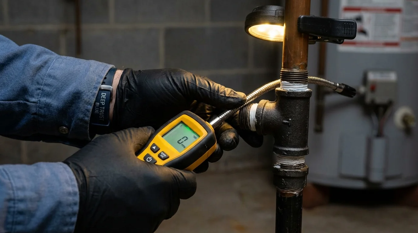 Gas leak detection with electronic sniffer by Johns Plumbing LLC in Bethany