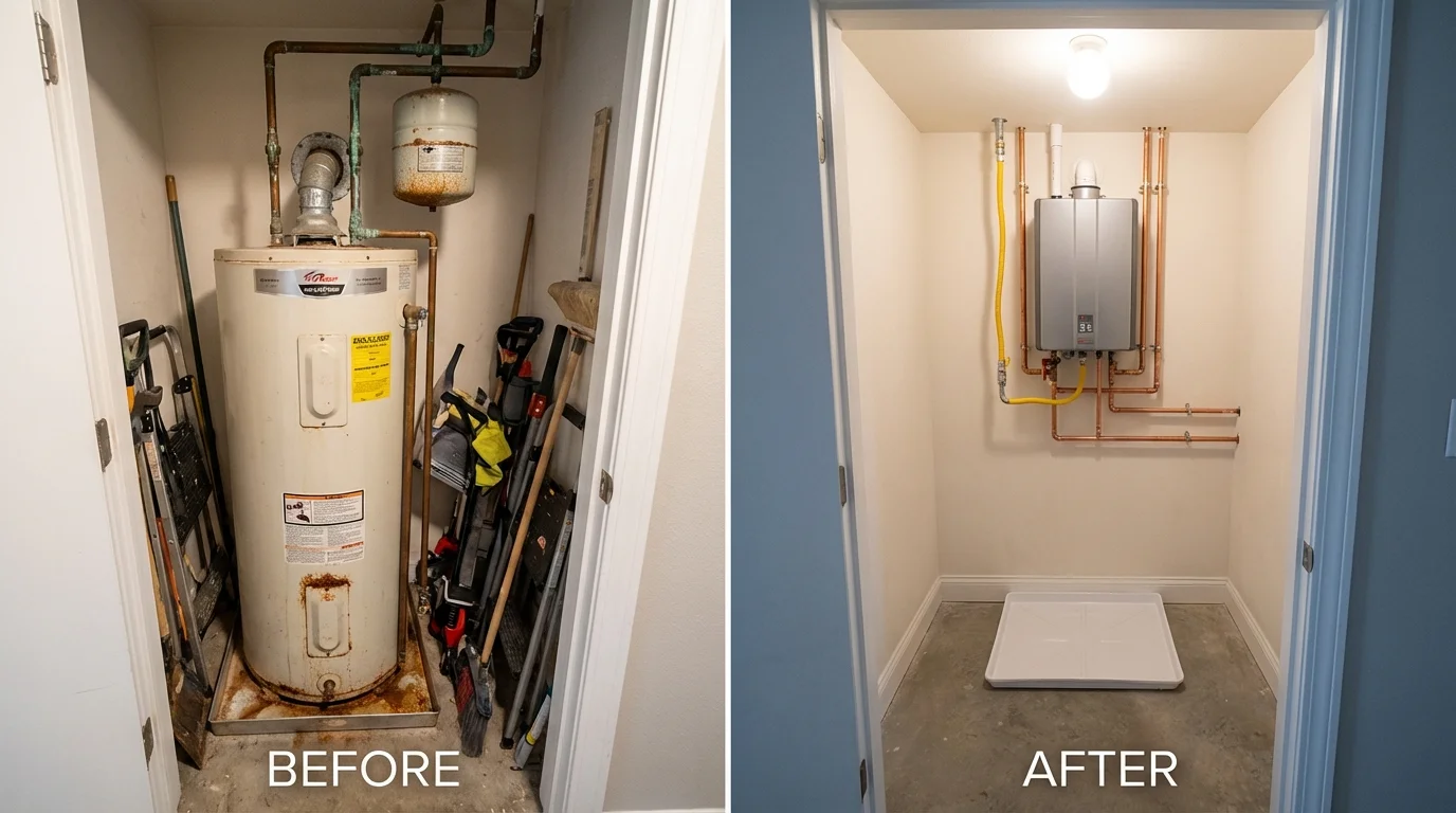 Tank water heater versus wall-mounted tankless unit comparison for Bethany, IL homeowners